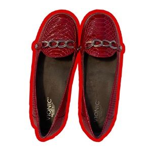 vionic red patent leather loafers